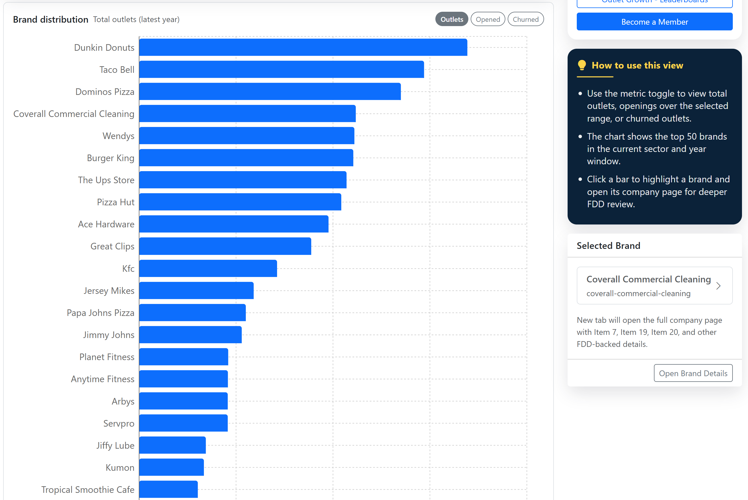 Franchise outlet growth and churn analytics example